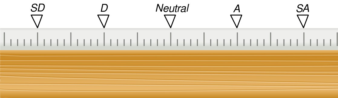 Above : Equal spacing between categories is often assumed but this is only one of many possible spacings for ordinal measurements.