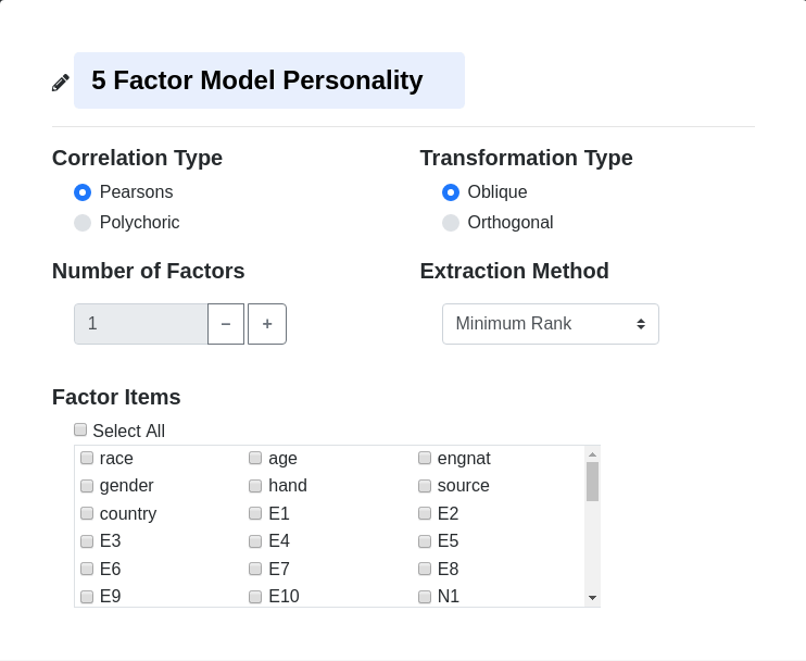 Factor Analysis Options